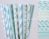 200pcs Light Blue Party Paper Straws Mixed