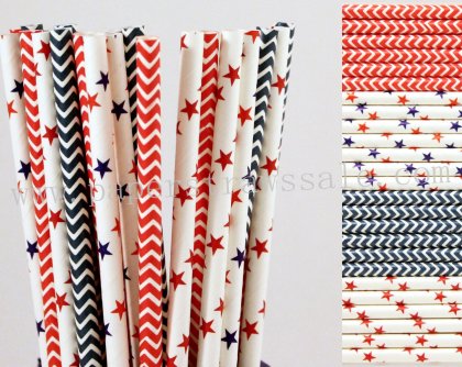 200pcs Patriotic Themed Party Paper Straws Mixed [themedstraws283]