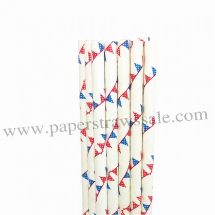 Red Blue Bunting Flag Paper Straws 500pcs [bpaperstraws008]