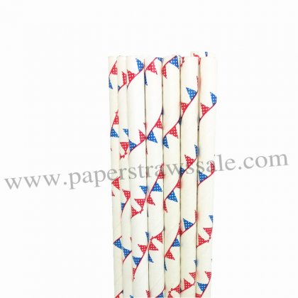 Red Blue Bunting Flag Paper Straws 500pcs