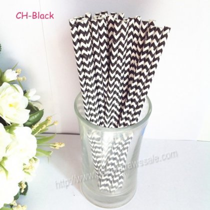 Black Chevron Print Paper Straws 500pcs [cpaperstraws003]