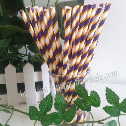 Thick Purple Thin Yellow Striped Paper Straws 500pcs [dsstraws001]