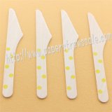 Wooden Knives with Yellow Polka Dot Print 100pcs