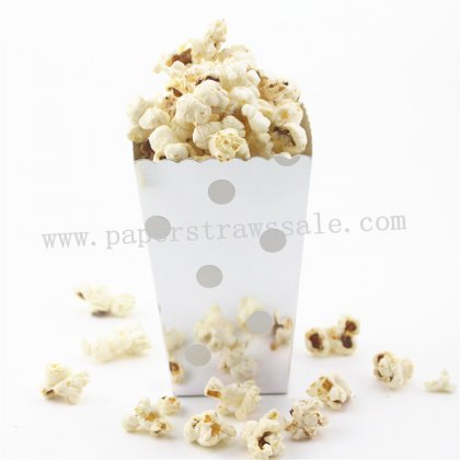 Silver Foil Paper Popcorn Boxes Polka Dot 36pcs [popcornboxes023]