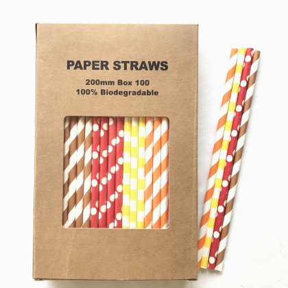 100 Pcs/Box Mixed Fall Blessings Party Paper Straws