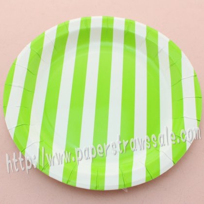 9" Round Paper Plates Green Striped 60pcs