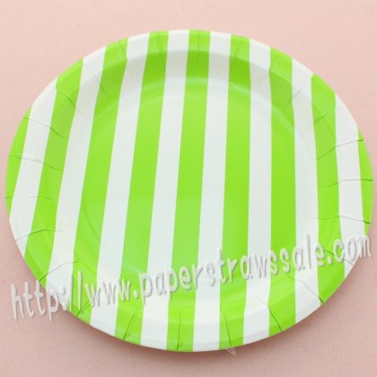 9" Round Paper Plates Green Striped 60pcs