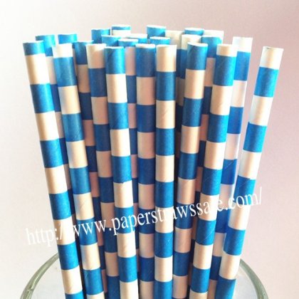 Dodger Blue Circle Striped Paper Straws 500pcs [sspaperstraws016]