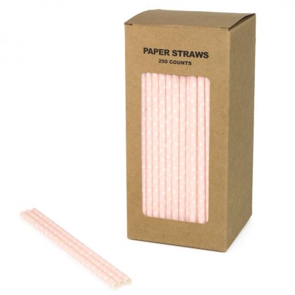 250 pcs/Box Light Pink with Dot Paper Straws [pinkwithdotstraws250]