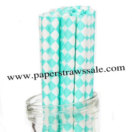Paper Straws Aqua Harlequin Diamond Print 500pcs [hdpaperstraws011]