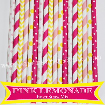 300pcs Pink Lemonade Party Paper Straws Mixed [themedstraws320]