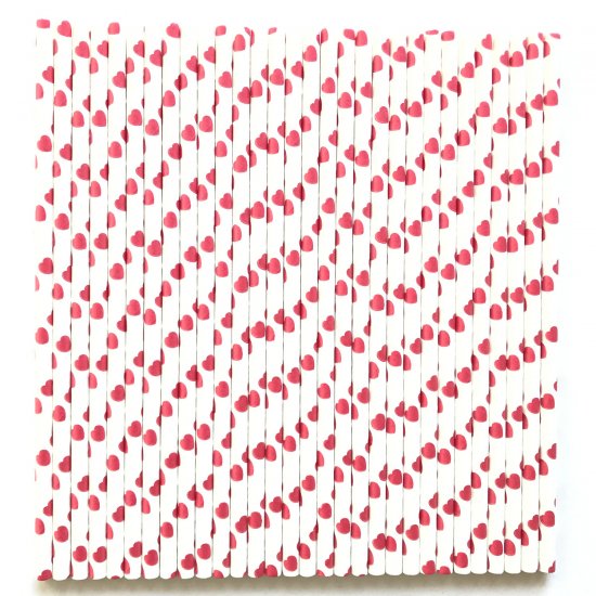 Sweet Dark Red Heart Valentine Paper Straws 500 pcs - Click Image to Close