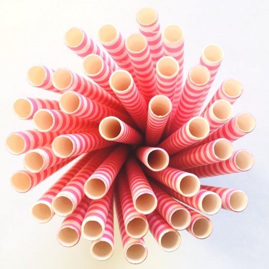 Horizontal Stripe Hot Pink Circle Paper Straws 500 Pcs - Click Image to Close
