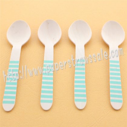 Aqua Striped Print Wooden Spoons 100pcs