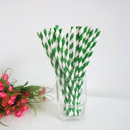 Forest Green Striped Paper Straws Wholesale 500pcs [spaperstraws028]