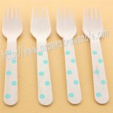 Wooden Forks Aqua Polka Dot Printed 100pcs