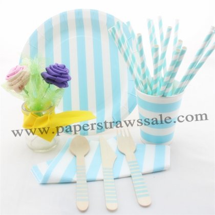 168 pieces/lot Blue Striped Party Tableware Set [tablewareset008]
