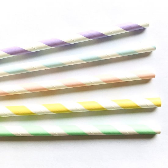 100 Pcs/Box Mixed Stripe Perfectly Pastel Paper Straws - Click Image to Close
