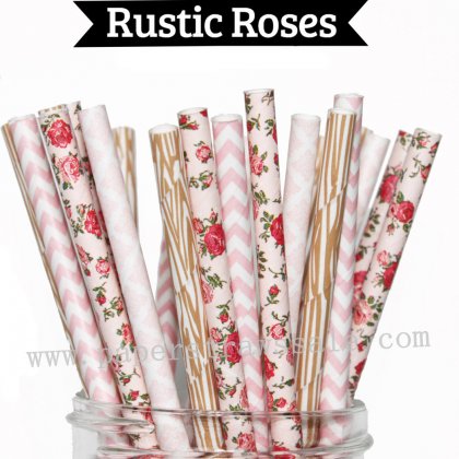 200pcs Rustic Rose Wedding Paper Straws Mixed [themedstraws336]