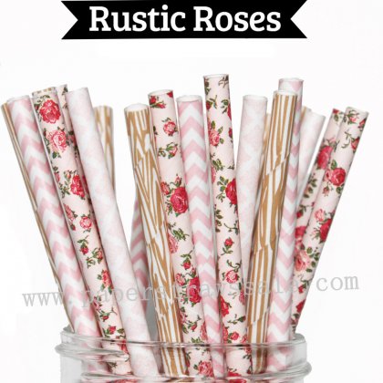 200pcs Rustic Rose Wedding Paper Straws Mixed