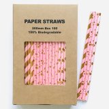 100 Pcs/Box Mixed Metallic Gold Foil Light Pink Paper Straws