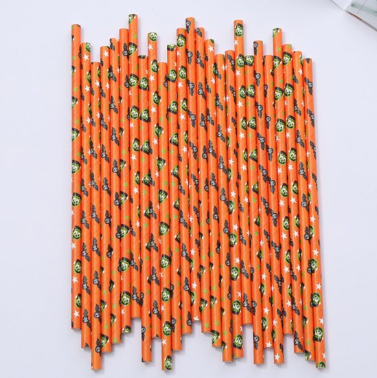 Halloween Zombie Bat Orange Paper Straws 500 pcs - Click Image to Close
