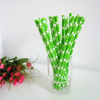 Polka Dot Printed Green Paper Straws 500pcs [ppaperstraws004]