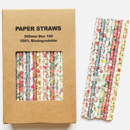 100 Pcs/Box Mixed 10 Flower Styles Garden Floral Paper Straws