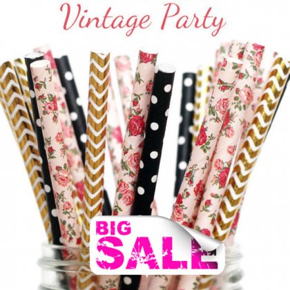 300pcs VINTAGE PARTY Wedding Paper Straws Mixed