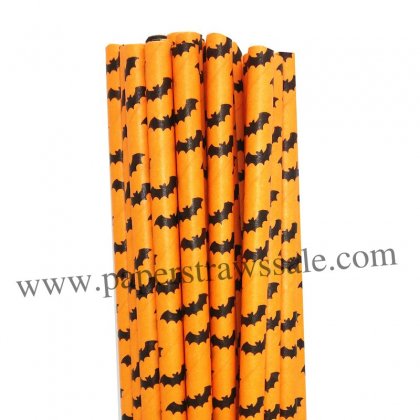 Black Bat Orange Halloween Paper Straws 500pcs