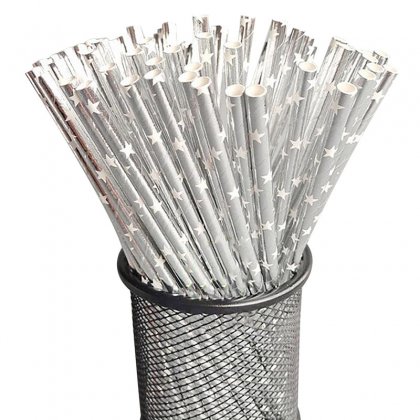 Metallic Silver Foil With Star Paper Straws 500 pcs [foilstraws040]