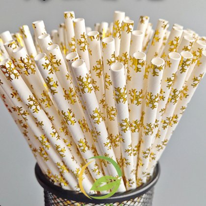 Metallic Gold Foil Snowflake Paper Straws 500 pcs [foilstraws041]