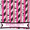 100 Pcs/Box Mixed Black Pink Zebra Diva Paper Straws