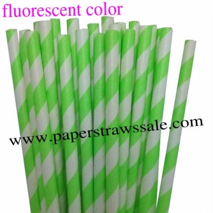 Fluorescent Paper Straws Green Striped 500pcs [nfcpaperstraws001]