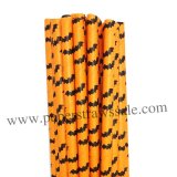 Black Bat Orange Halloween Paper Straws 500pcs