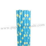 Daisy Flower Printed Blue Paper Straws 500pcs