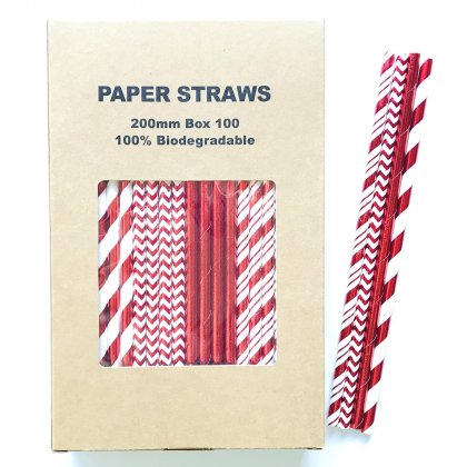100 Pcs/Box Mixed Metallic Foil Red Paper Straws