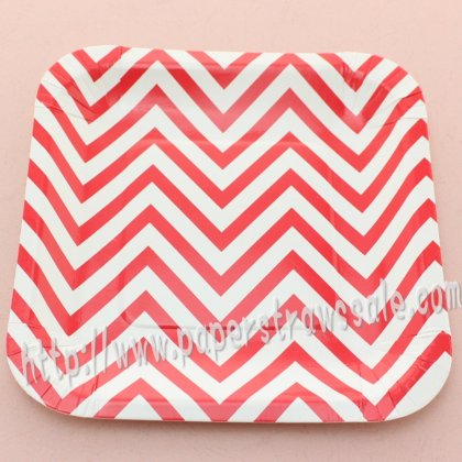 7" Red Chevron Square Paper Plates 60pcs