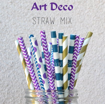 250pcs Art Deco Themed Paper Straws Mixed [themedstraws225]