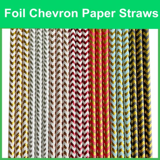 Metallic Green Foil Chevron Paper Straws 500 pcs - Click Image to Close