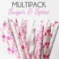 100 Pcs/Box Mixed Hot Pink Silver Sugar Spice Paper Straws