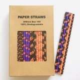100 Pcs/Box Mixed Party Halloween Jack O Lantern Paper Straws