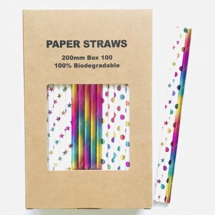 100 Pcs/Box Mixed Metallic Foil Rainbow Paper Straws
