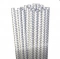 Paper Straws Silver Chevron Print 500pcs