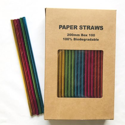 100 Pcs/Box Mixed Colorful Foil Metallic Rainbow Paper Straws