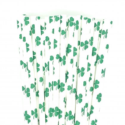 Deep Green Clover Shamrock Saint Pattys Paper Straws 500 Pcs