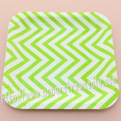 7" Green Chevron Square Paper Plates 60pcs