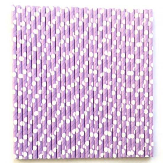 White Polka Dot Lilac Lavender Paper Straws 500 Pcs - Click Image to Close