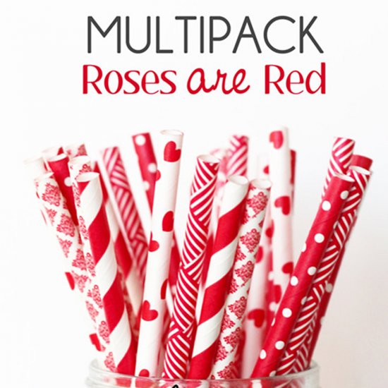 100 Pcs/Box Mixed Roses Are Red Party Paper Straws - Click Image to Close