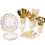 Disposable Gold Foil Dot Dinnerware Set Serves 25